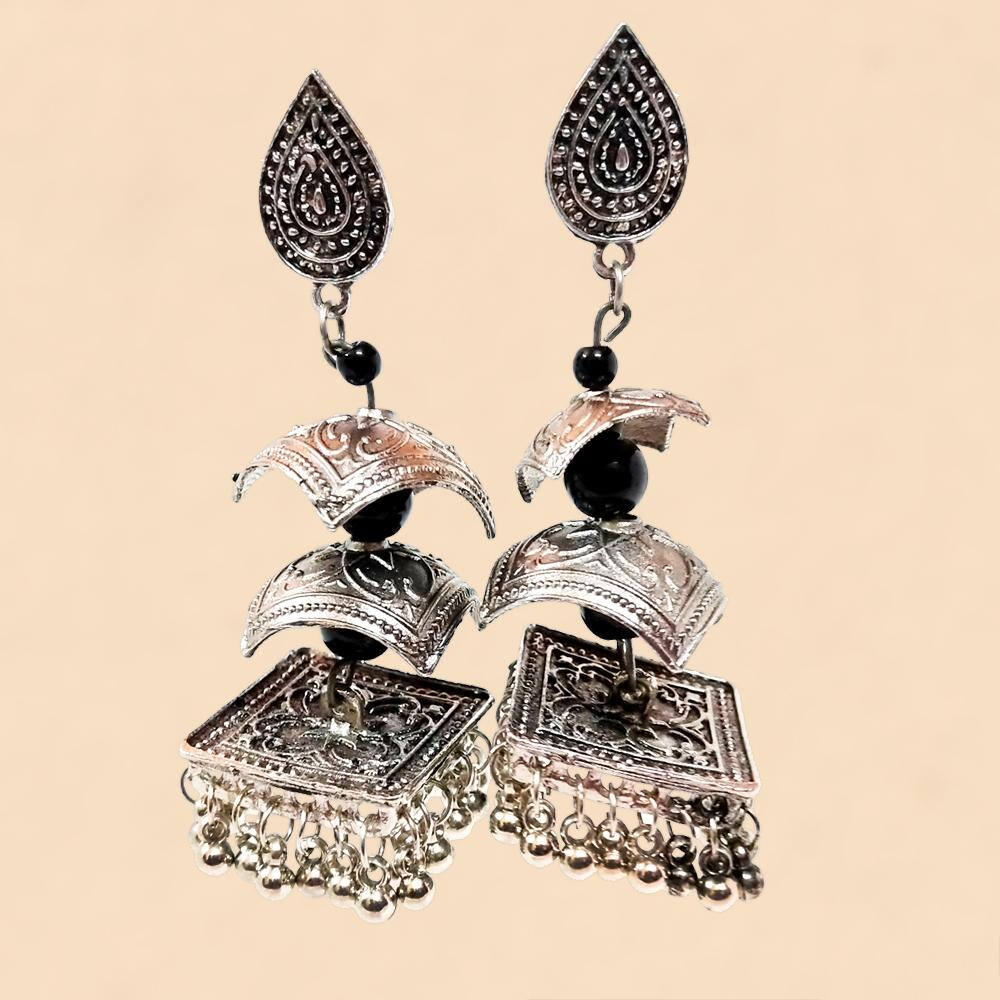 Oxidised Mirror Jhumka Earrings | Fusion Vogue